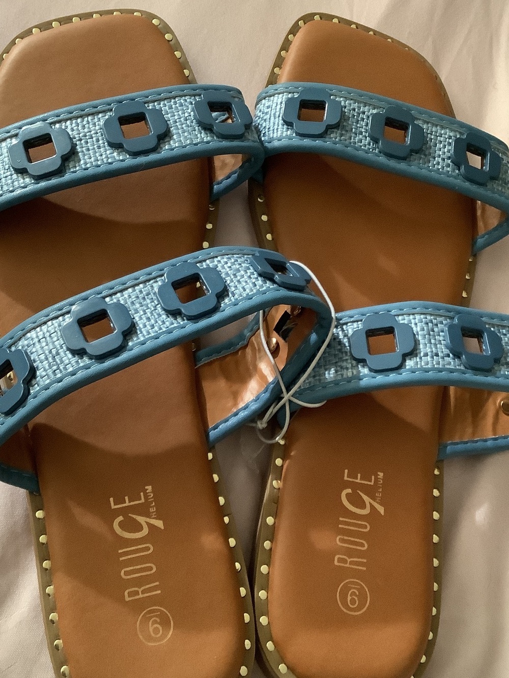 Rouge Helium Blue Woven Double-Strap Women's Slide Sandals Sz 9